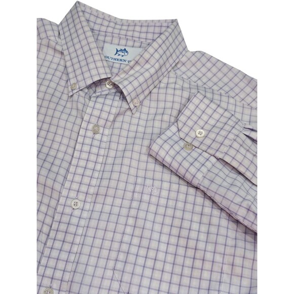 Southern Tide Shirt Mens L Performance Stretch Button Down Purple Gingham Check - Picture 1 of 11